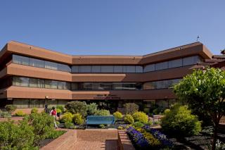 Front of the Miles W. Connor Administration building on a sunny day on the Coppin State University campus